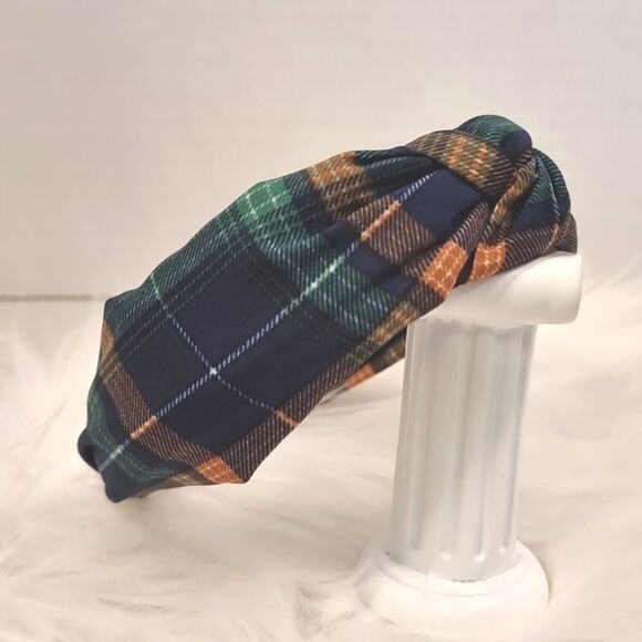BLUE GREEN KHAKI PLAID CHRISTMAS HEADBAND - Picture 4 of 5